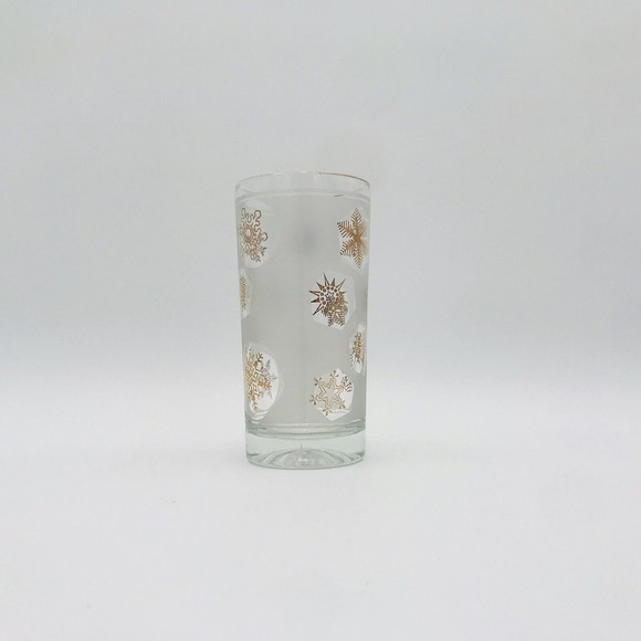 Rare Gold Snowflake Frosted Glass Tumbler Continental Can Company MCM Vintage - Picture 3 of 6